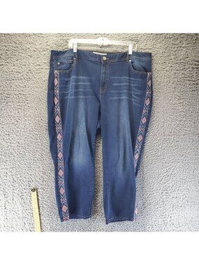 Cato Jeans Womens Size 22W Blue Cropped Embroidered Side Stripe Stretch